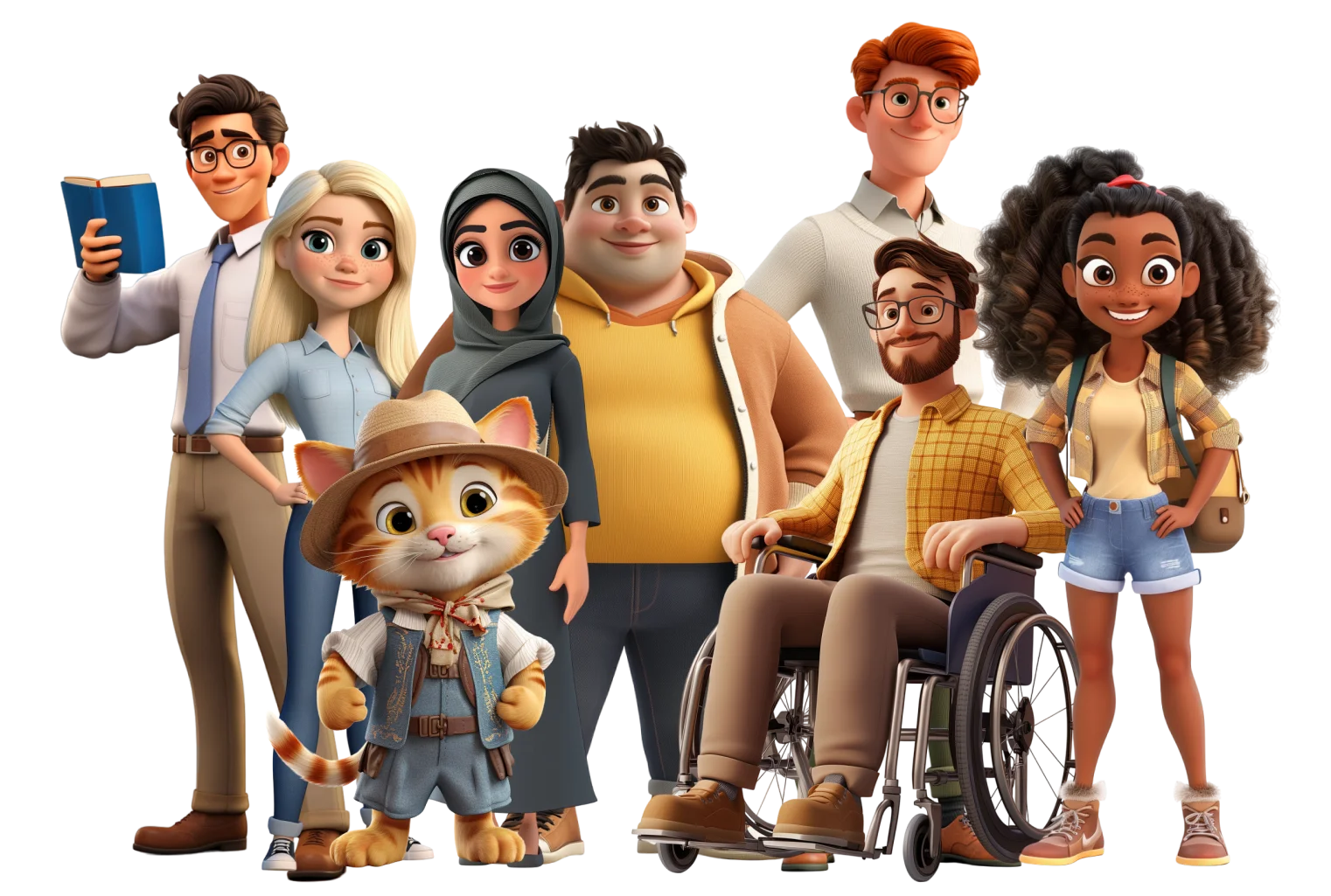 A lineup of NativePal's 3D Pixar-style AI characters
