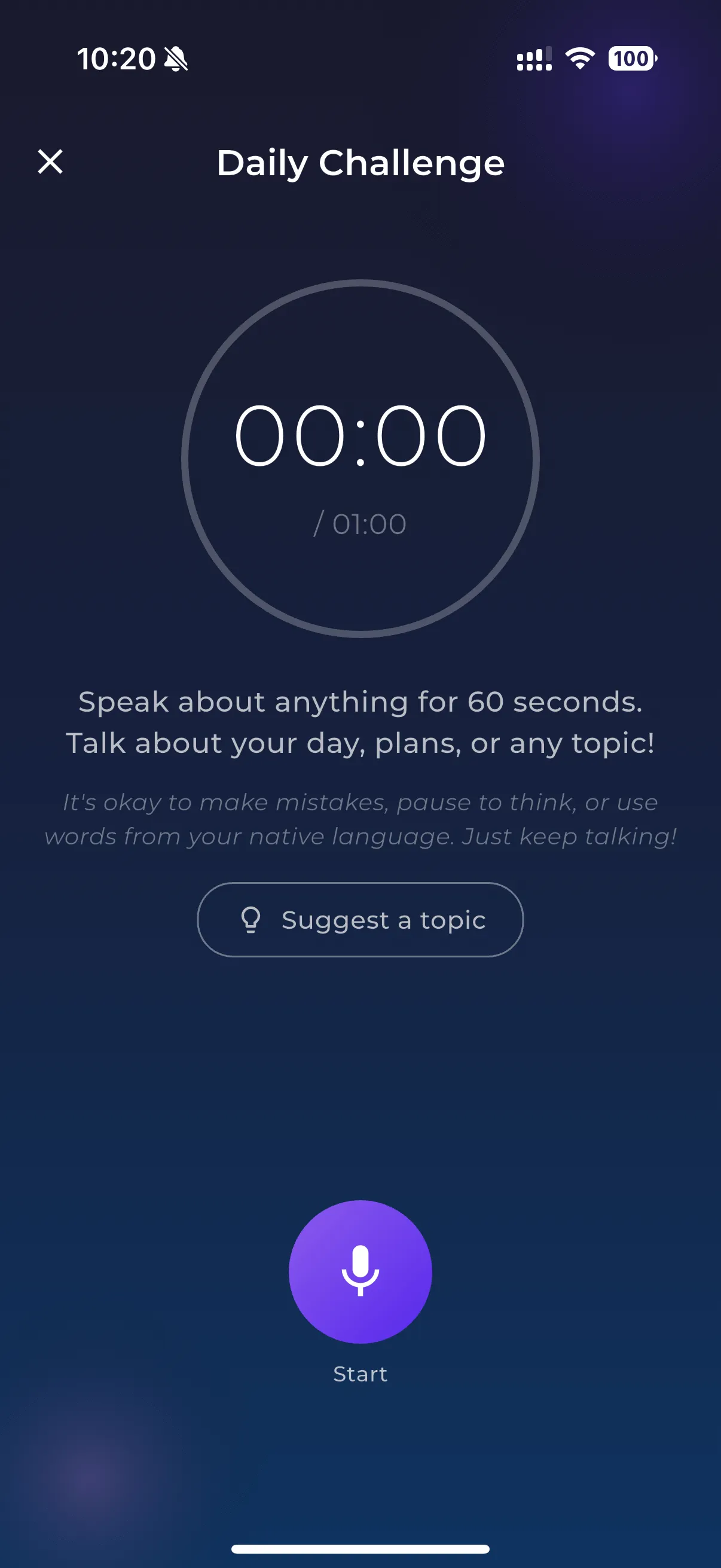 Daily Challenge timer screen