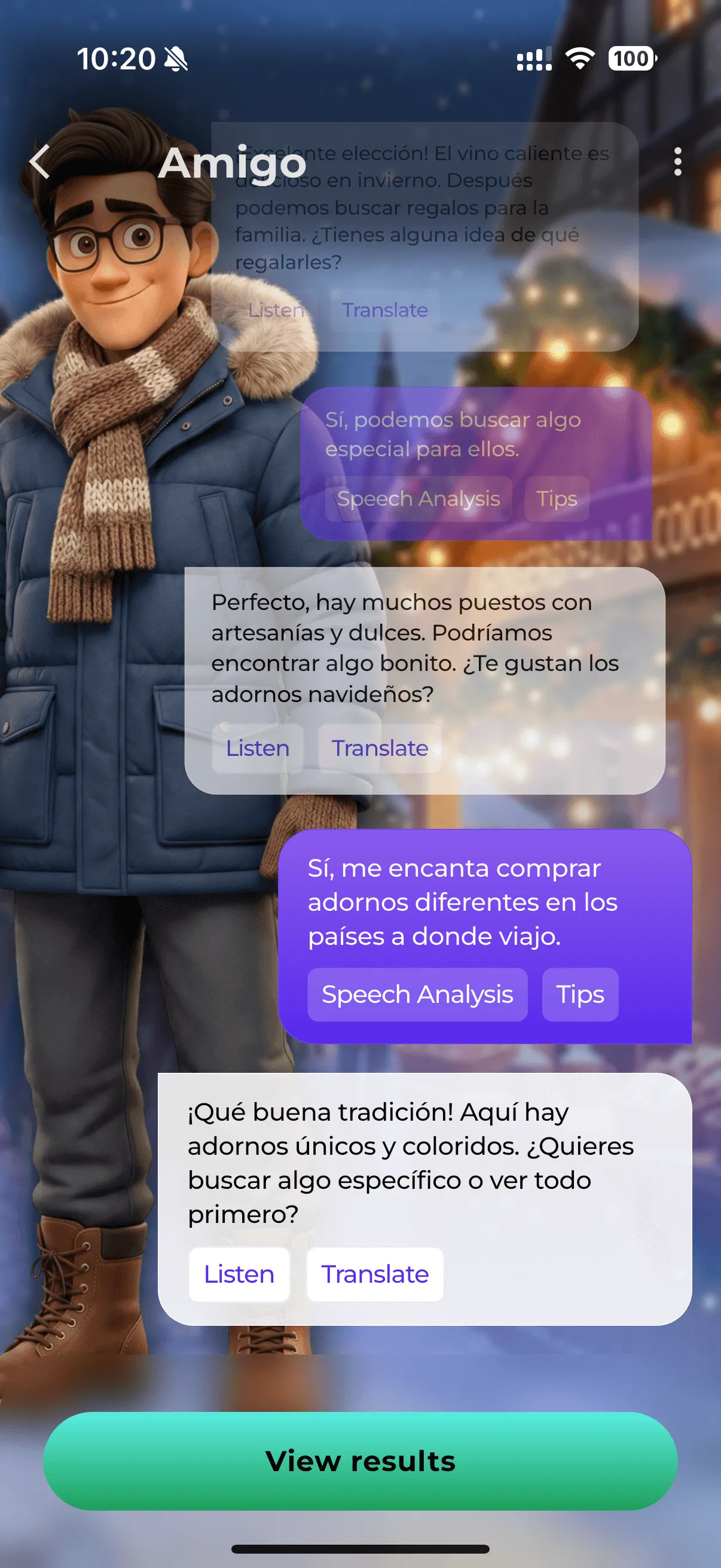 Chat conversation with AI character