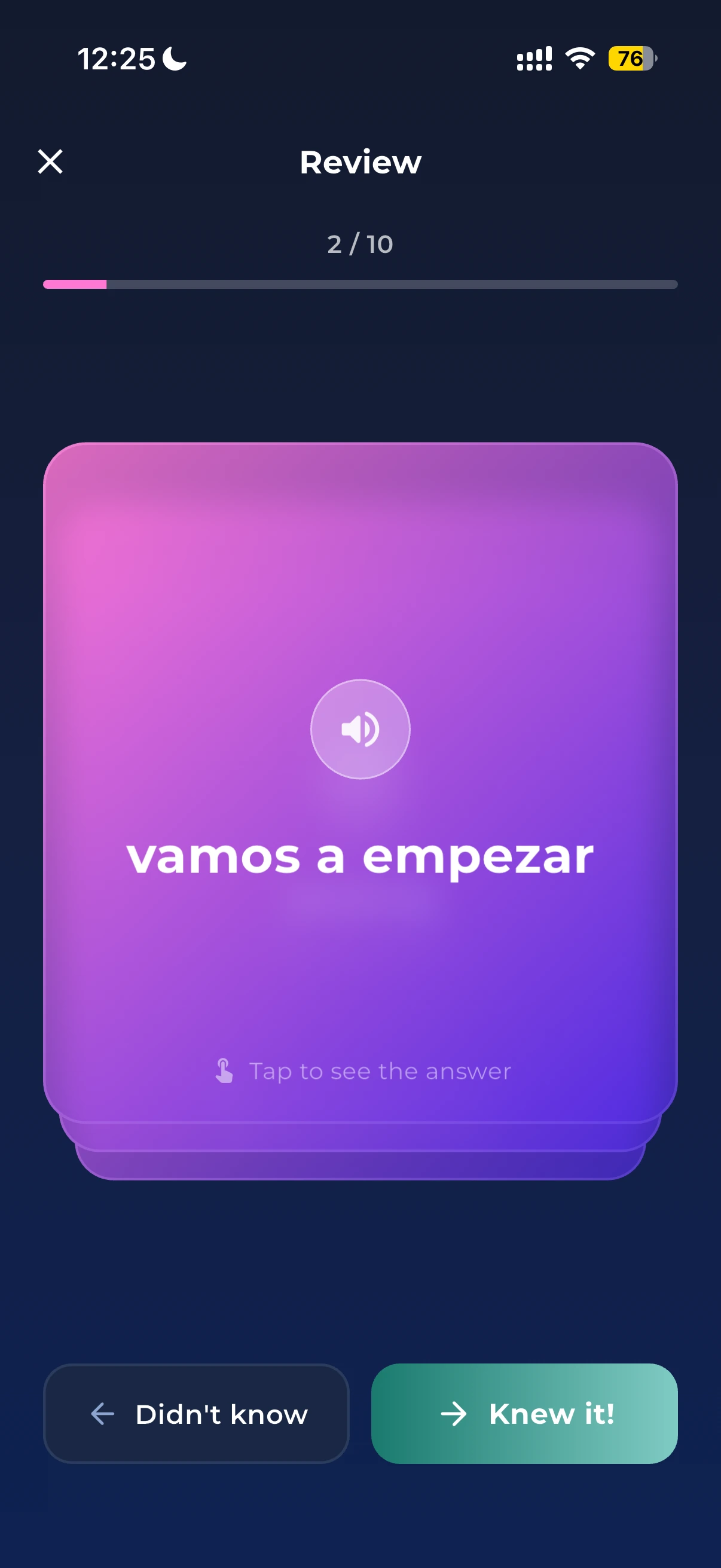 Reviewing a saved word with a flashcard using spaced repetition