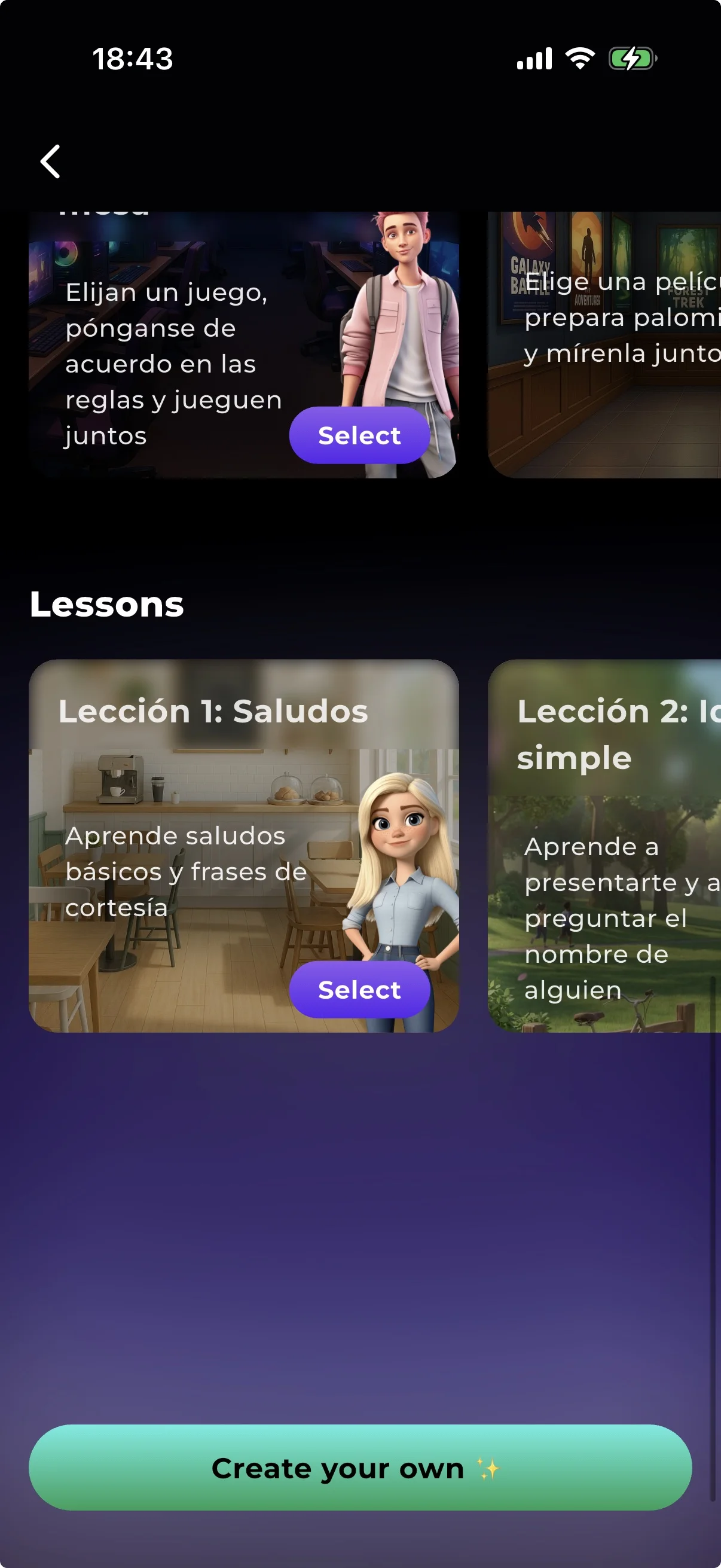 Browsing a structured library of beginner language lessons