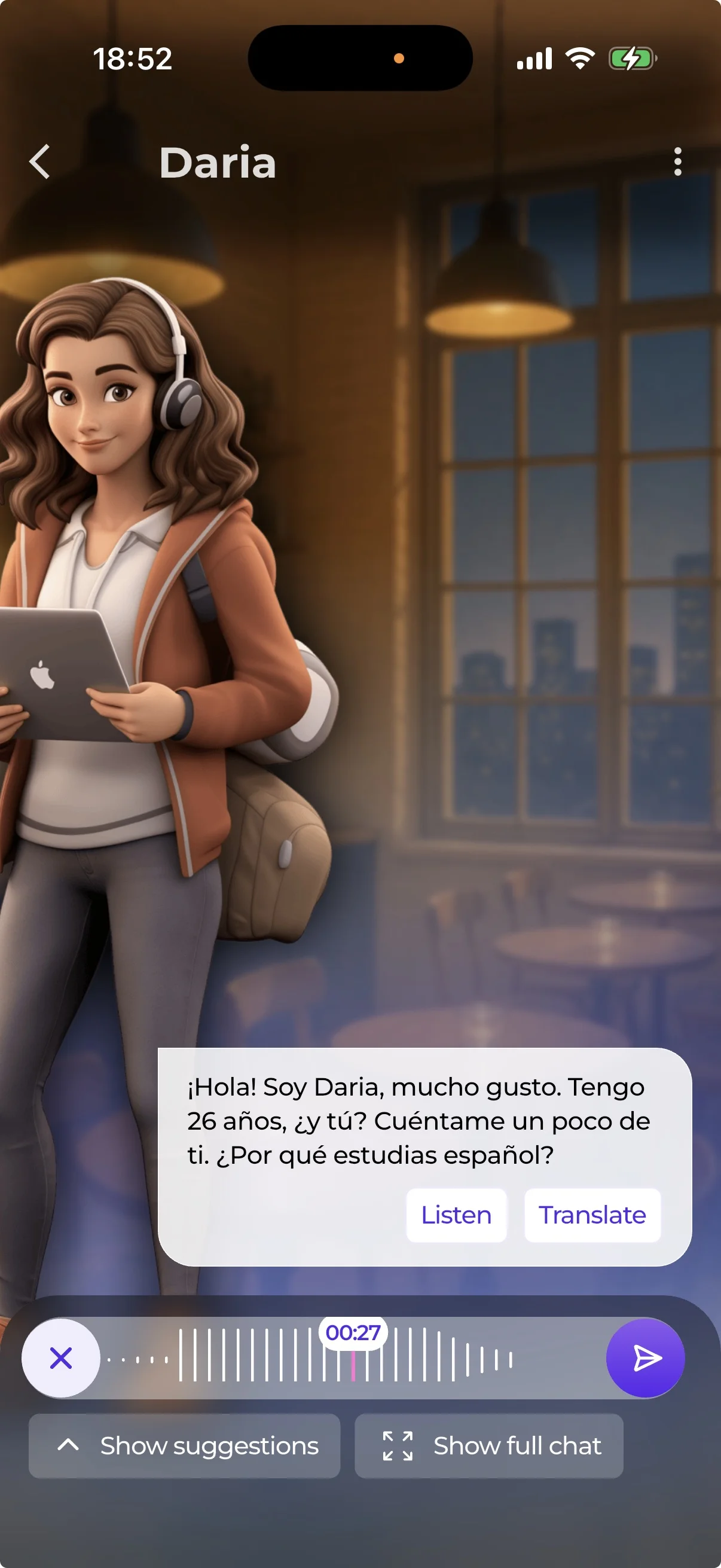 Recording a voice reply to practice pronunciation