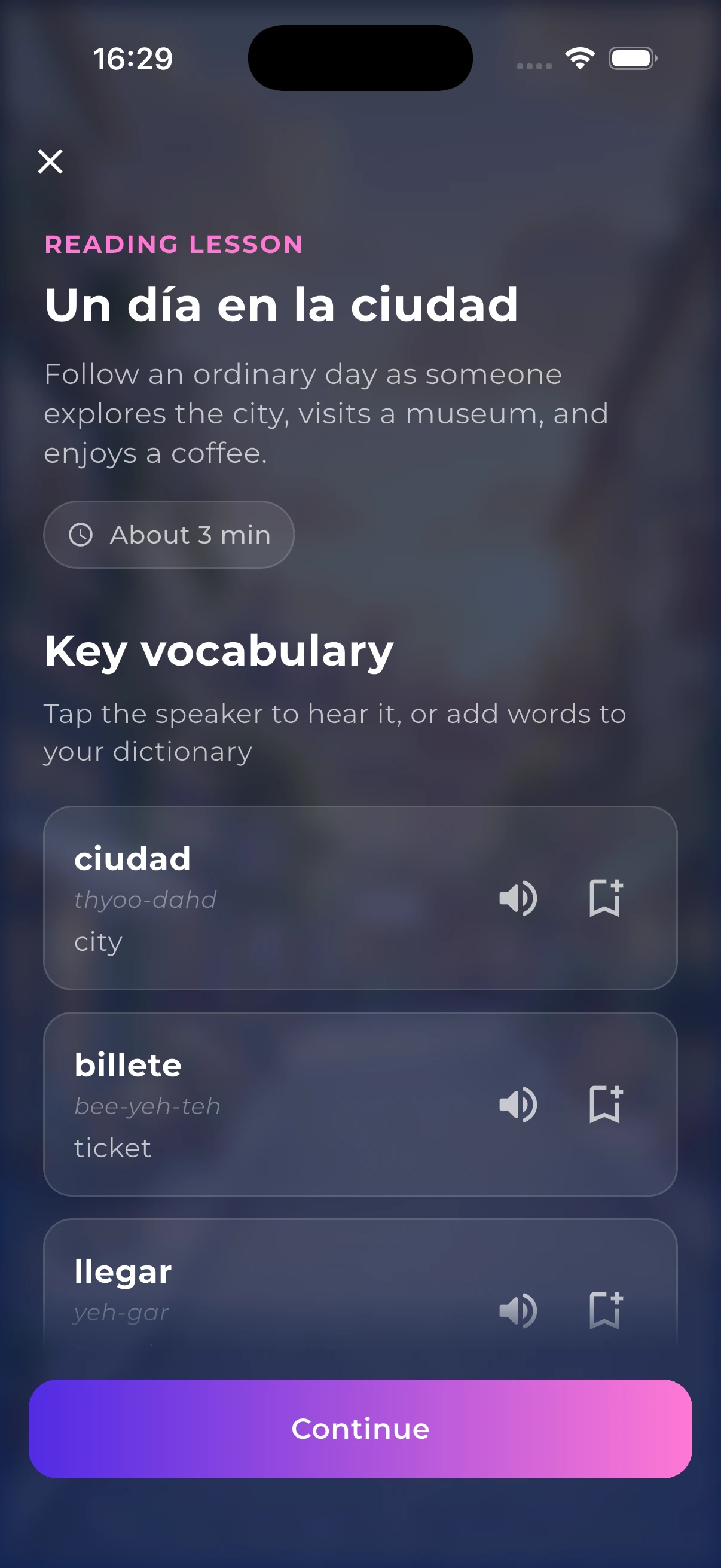 Key vocabulary and useful expressions shown before the story